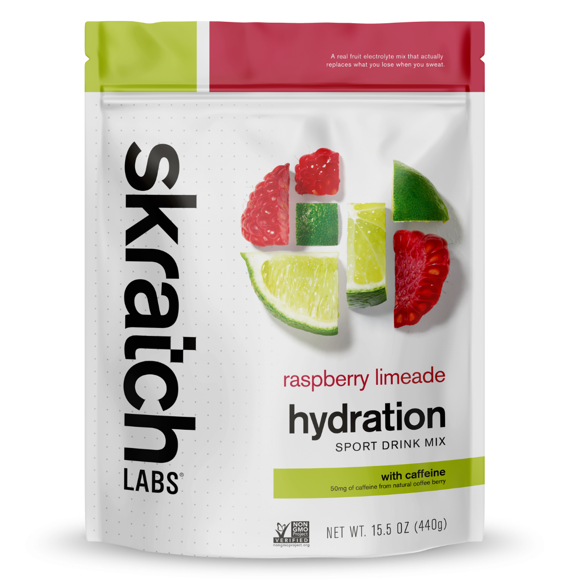 Skratch Labs - Sport Hydration Drink Mix Bag - Raspberry Limeade (with caffeine) (440g)