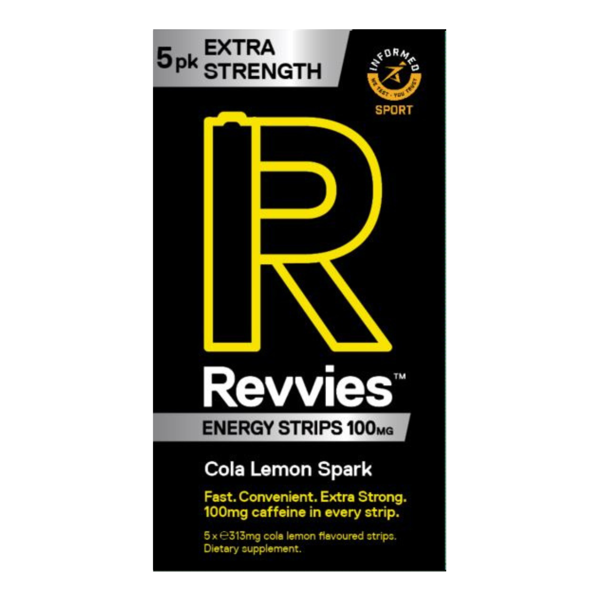 Revvies Cola Lemon Spark Energy Strips with 100mg of caffeine.