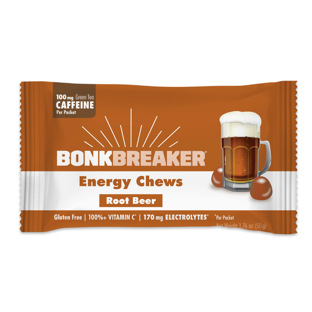 Packet of Bonk Breaker Root Beer Energy Chews containing 100mg caffeine.